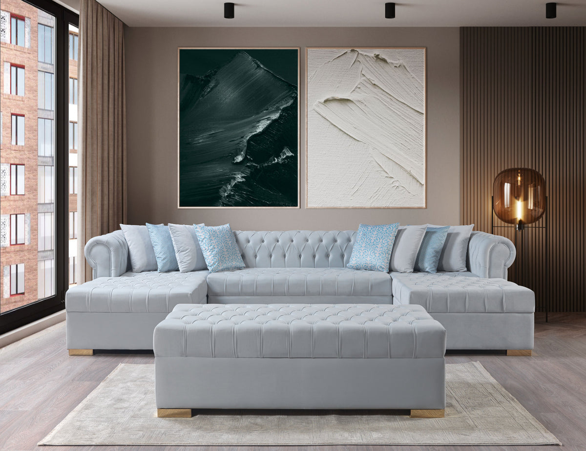 main view of Emma Pearl Velvet Double Chaise Sectional sectional sofa