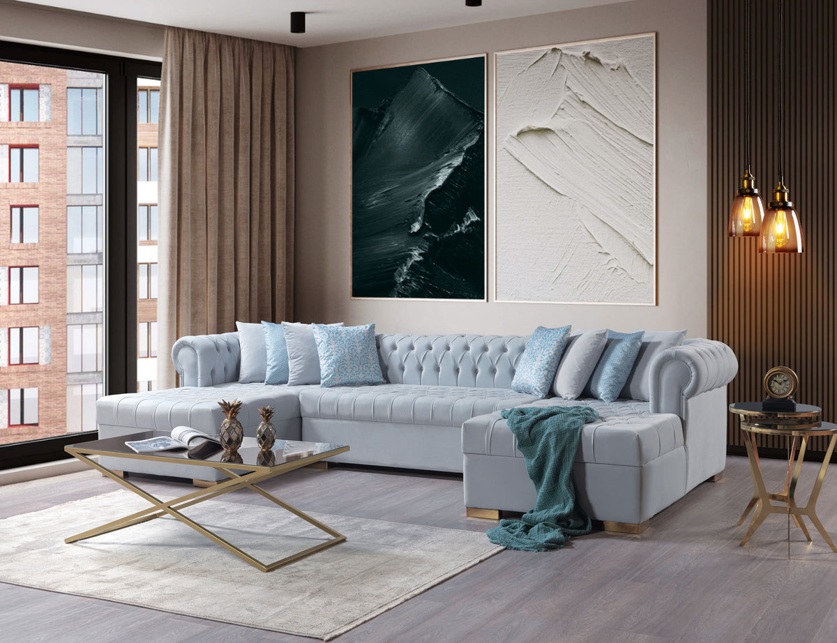 main view of Emma Pearl Velvet Double Chaise Sectional sectional sofa