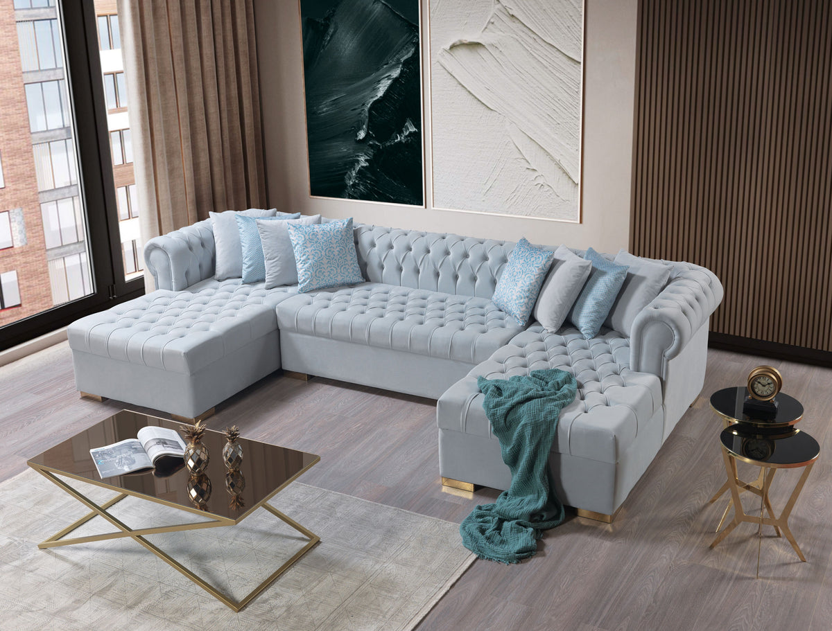 side view of Emma Pearl Velvet Double Chaise Sectional sectional sofa
