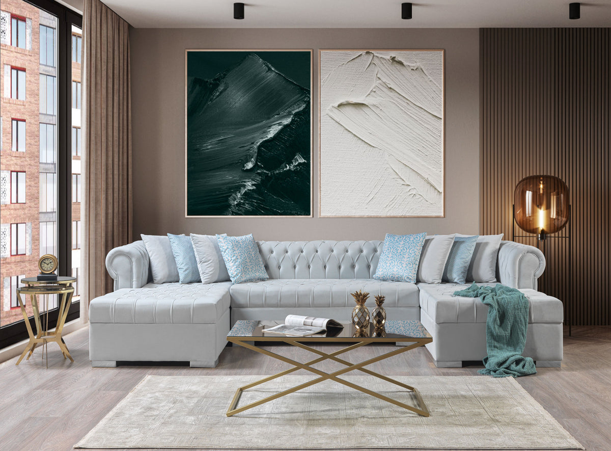 side view of Emma Pearl Velvet Double Chaise Sectional sectional sofa