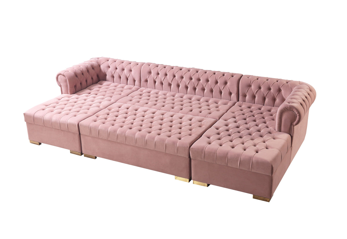 Lifestyle room scene with Emma Pink Velvet Double Chaise Sectional