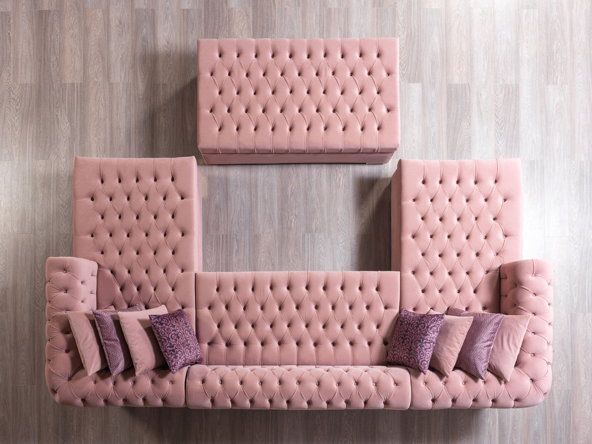 Close-up detail of velvet fabric on sectional