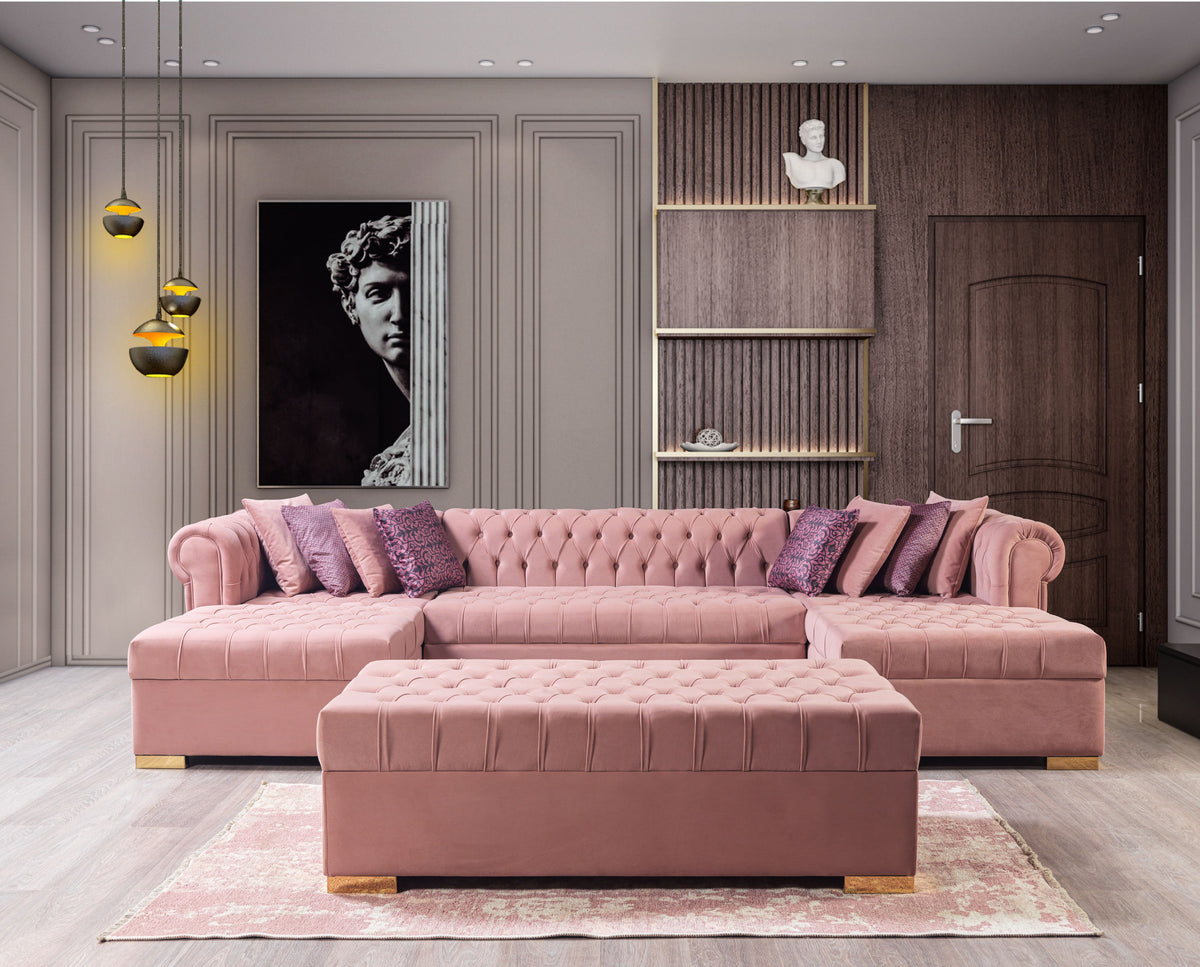 Main angled view of Emma Pink Velvet Double Chaise Sectional