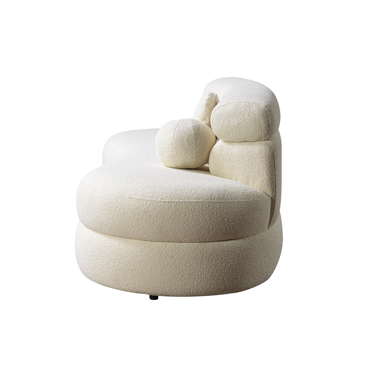 Full length view of ivory boucle loveseat