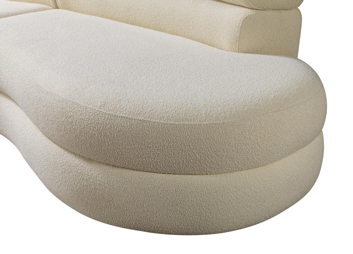 side view of Sandy Ivory Boucle Curved Sectional sectional sofa