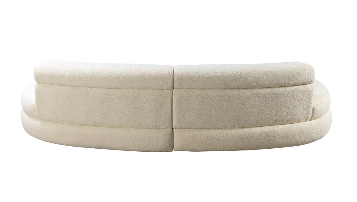 side view of Sandy Ivory Boucle Curved Sectional sectional sofa