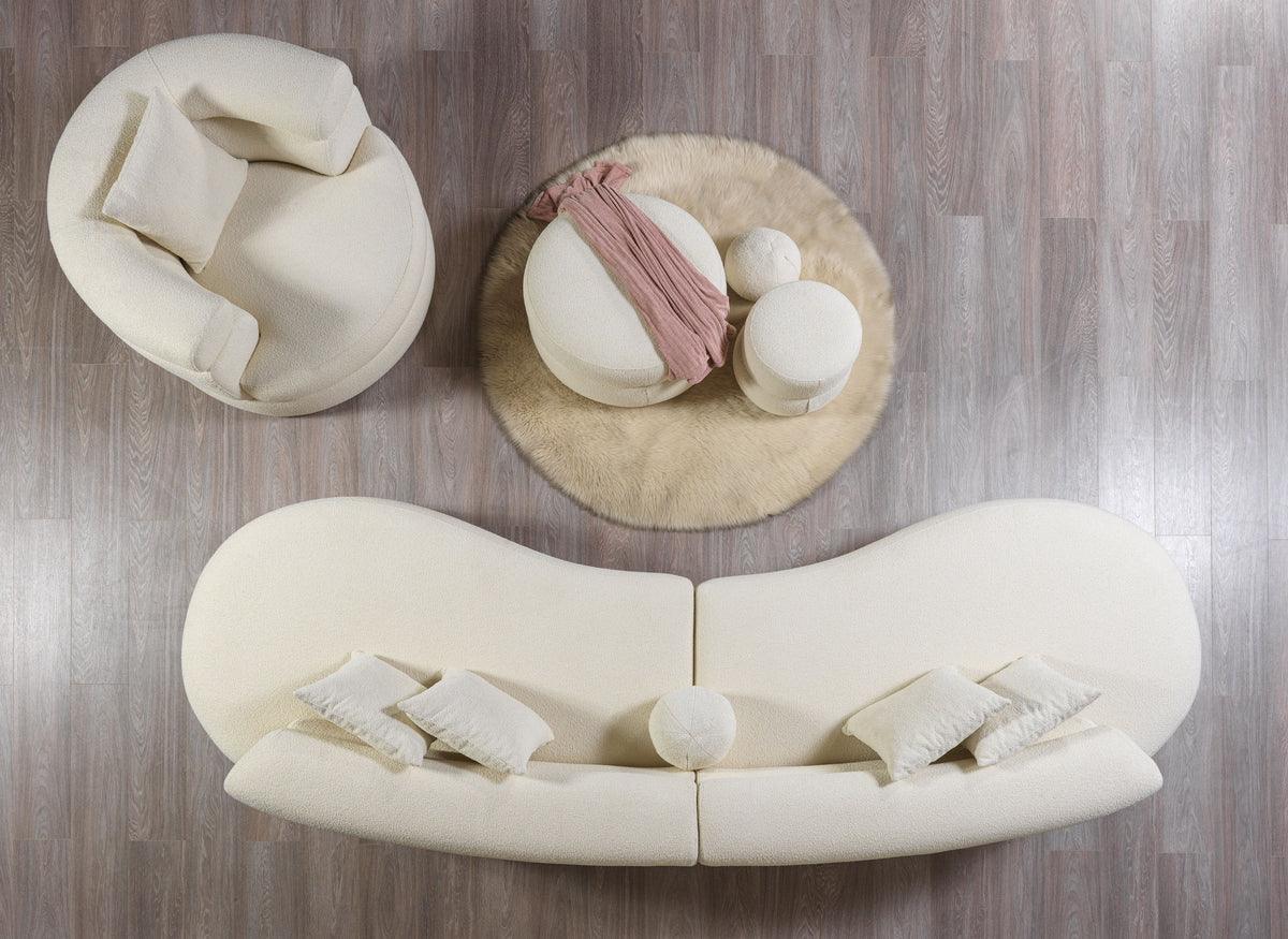 detail view of Sandy Ivory Boucle Curved Sectional sectional sofa