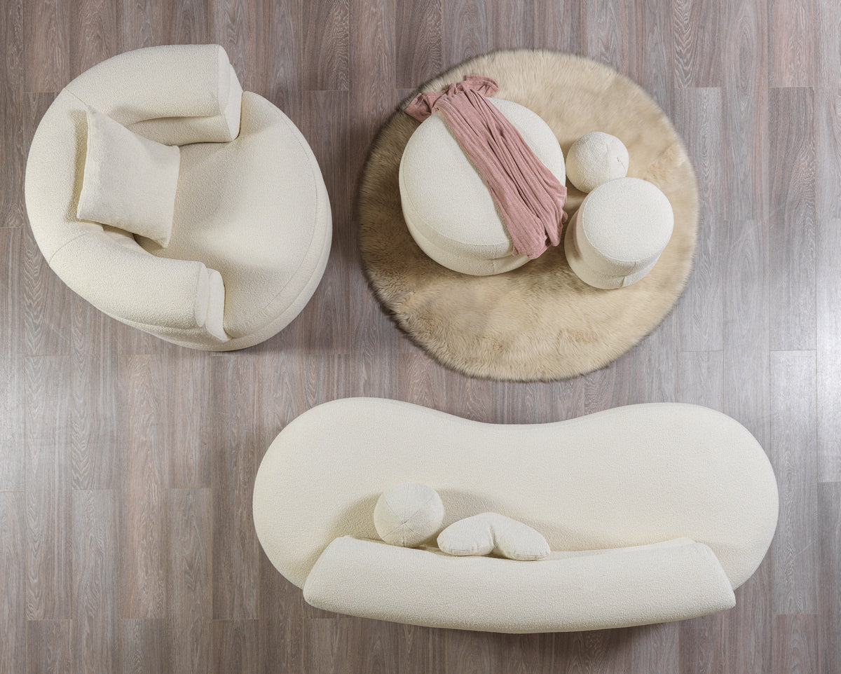 Angled view of Larissa loveseat on showroom floor
