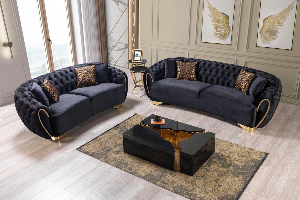Leah Wood black and gold 3-piece coffee table set - side angle