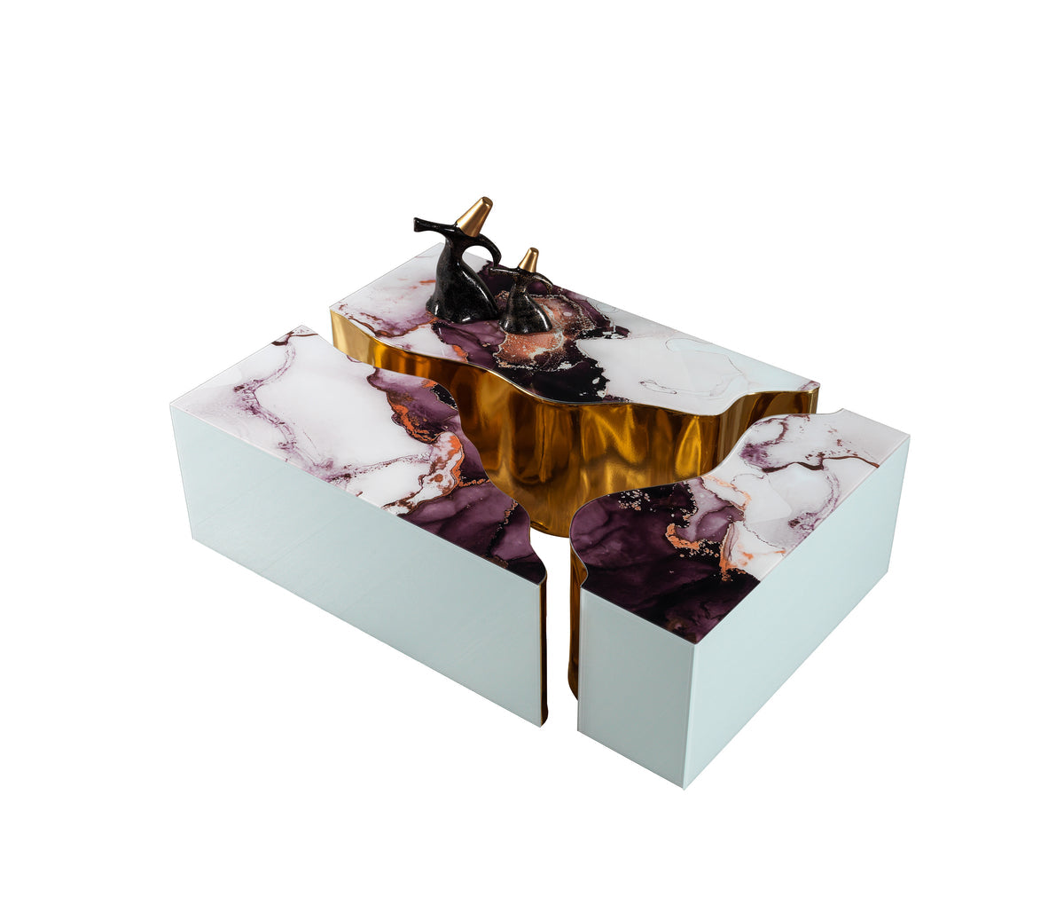 Top view of Leah white marble coffee tables