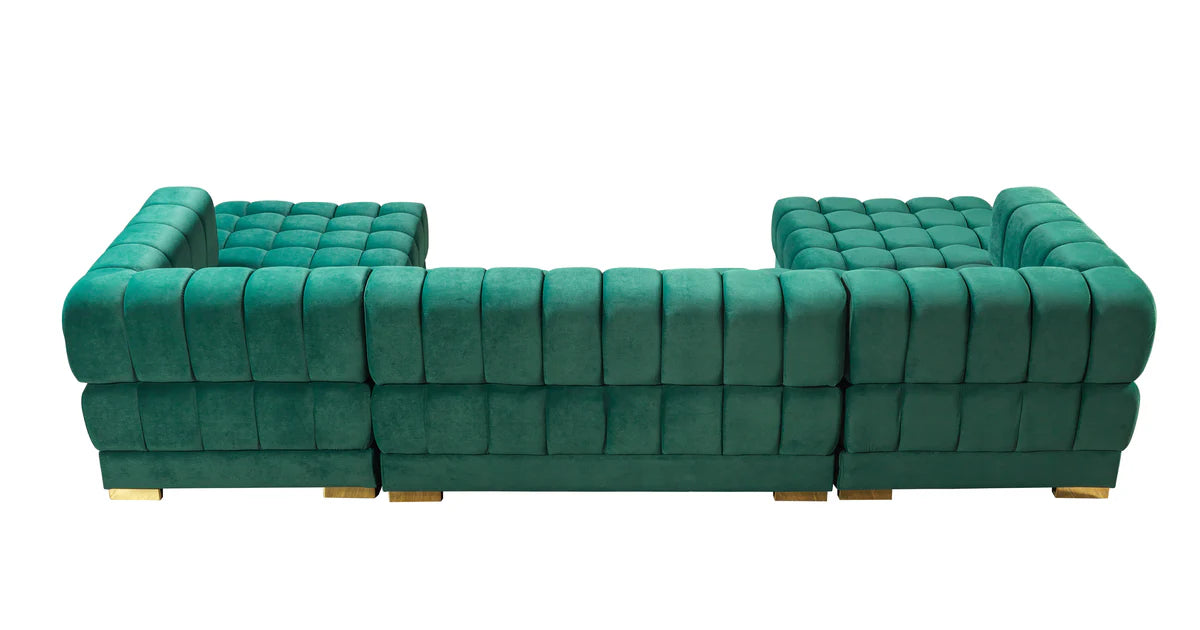 Mia Green velvet sectional full room shot