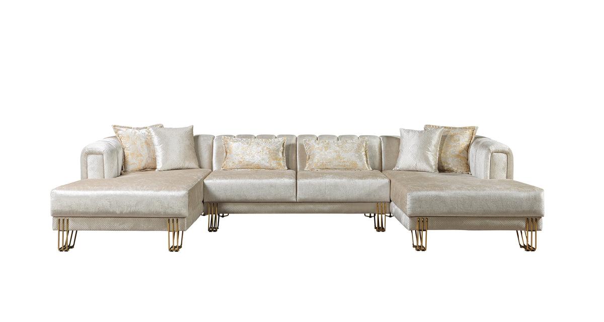 Side angle of Ella Ivory Velvet Double Chaise Sectional sofa
