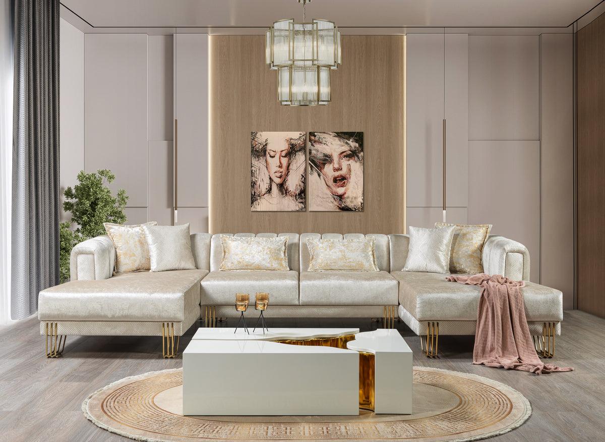 Ella Ivory Velvet Double Chaise Sectional sofa side view