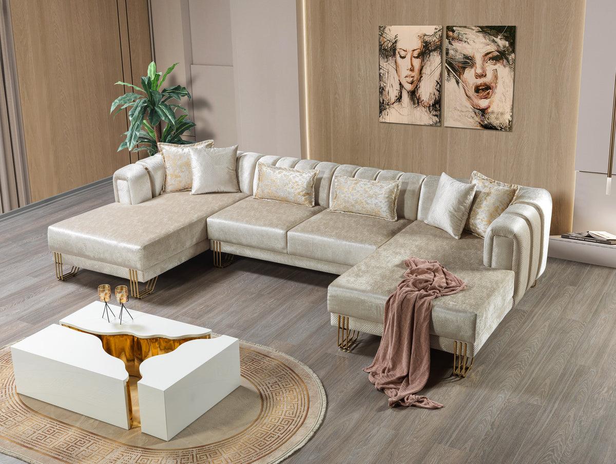 Close-up of ivory velvet upholstery on Ella sectional