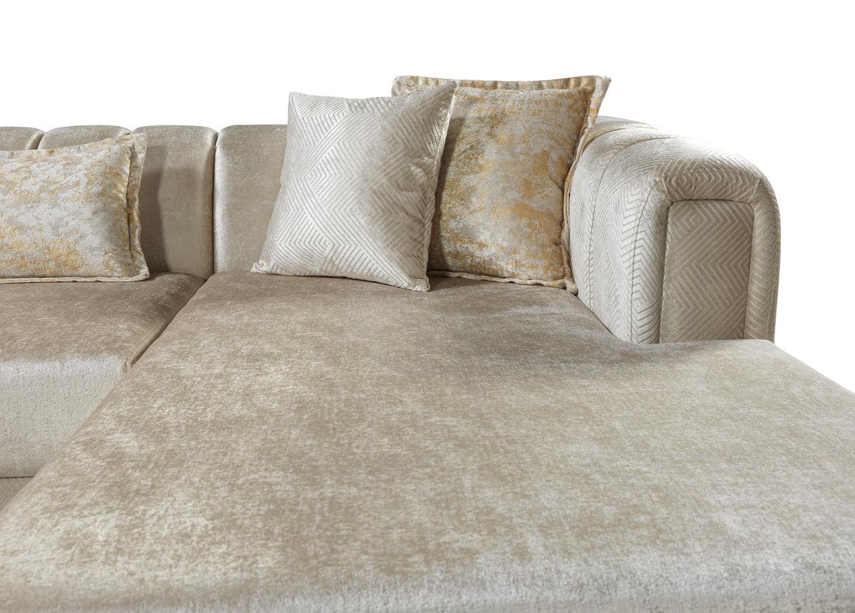 Room ambiance with ivory velvet sectional sofa
