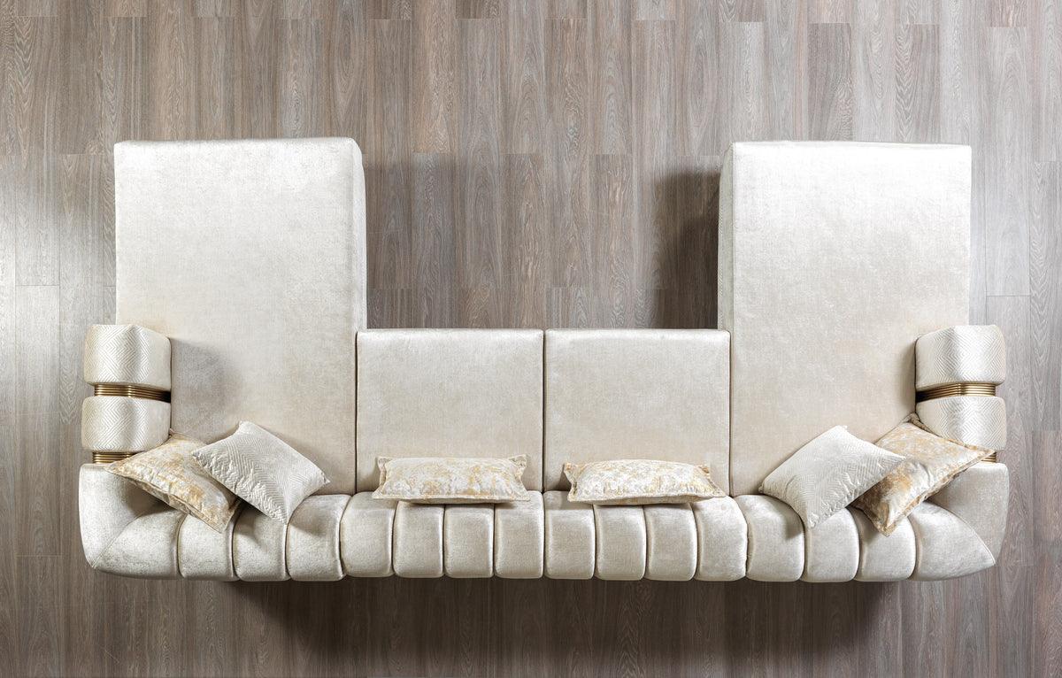 Living room setup with Ella Ivory Velvet Double Chaise Sectional