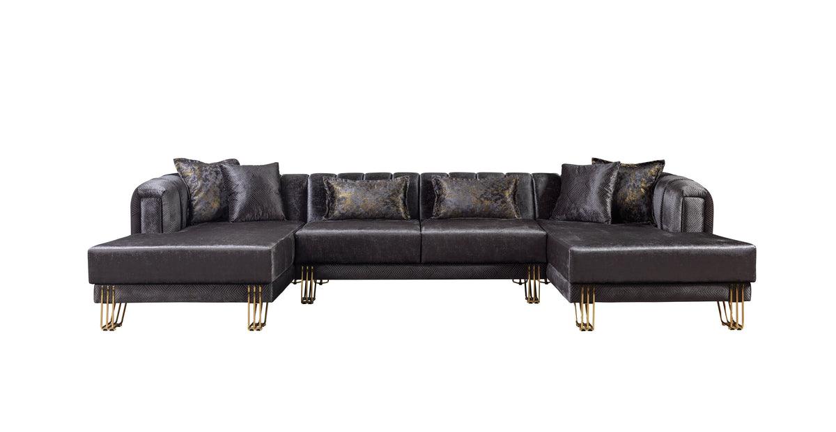 Ella Smoke Velvet Double Chaise Sectional sofa side view