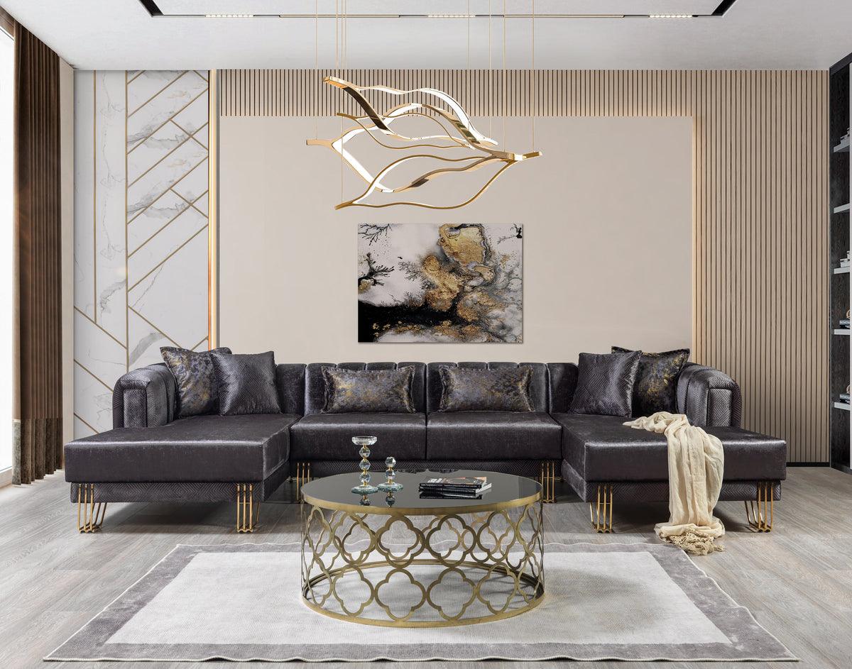 Ella Smoke Velvet Double Chaise Sectional sofa side view