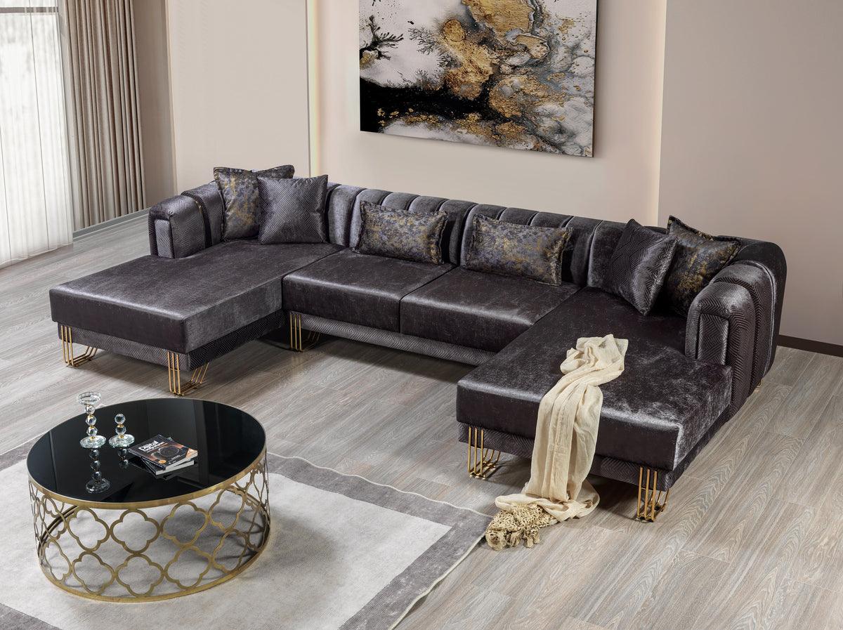 Ella Smoke Velvet Double Chaise Sectional sofa detail view