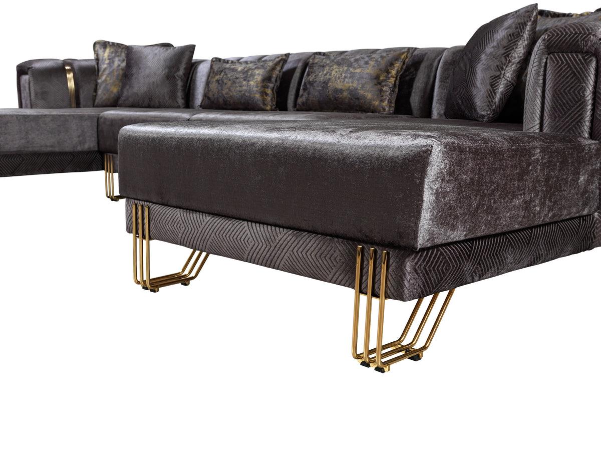 Ella Smoke Velvet Double Chaise Sectional sofa side view