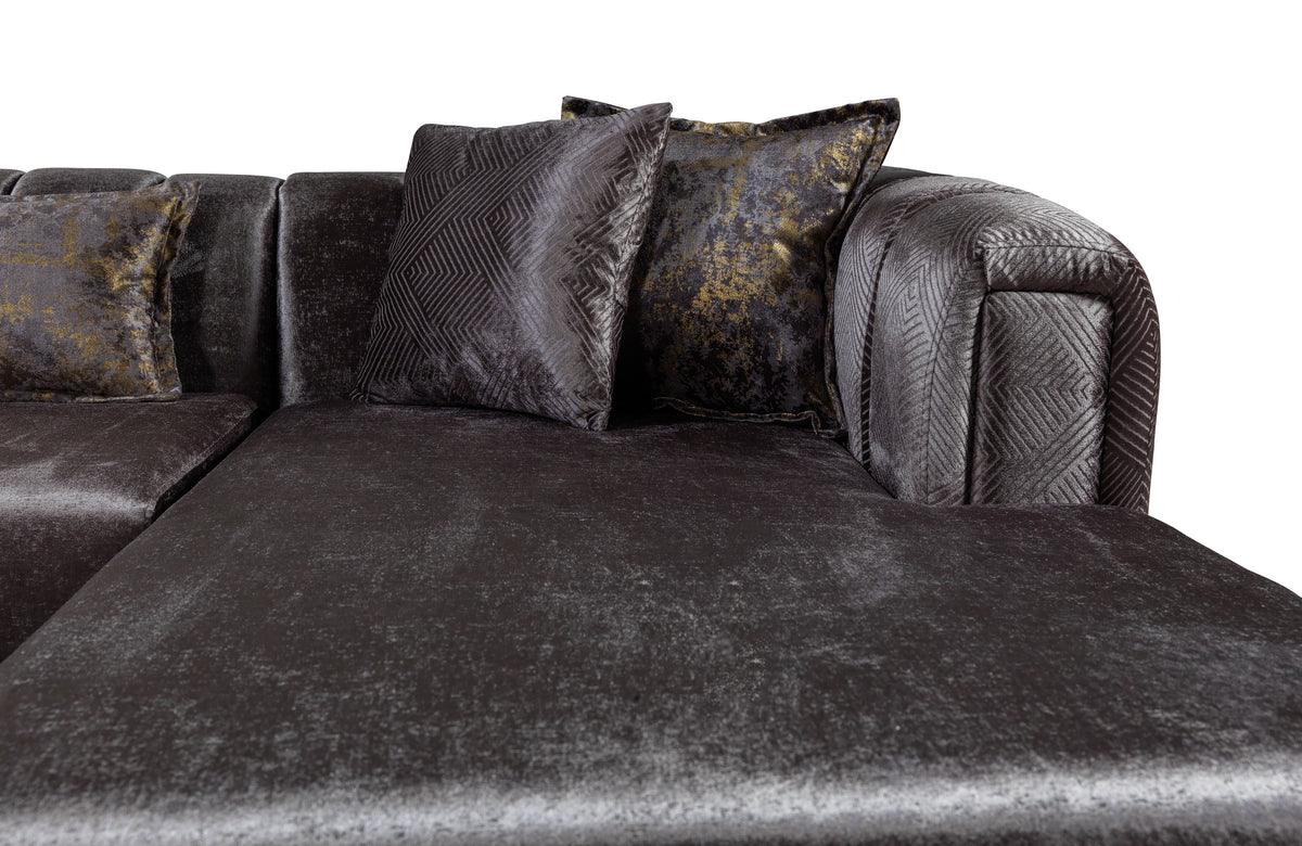 Ella Smoke Velvet Double Chaise Sectional sofa detail view