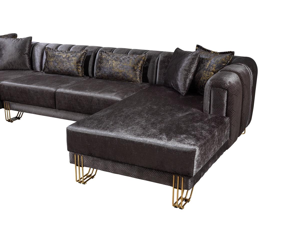 Ella Smoke Velvet Double Chaise Sectional sofa main view