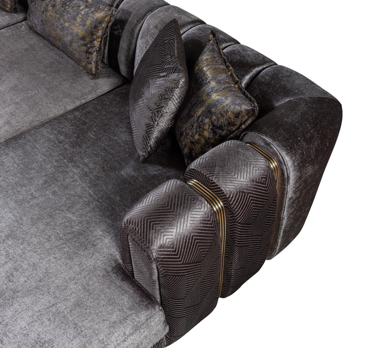 Ella Smoke Velvet Double Chaise Sectional sofa room view