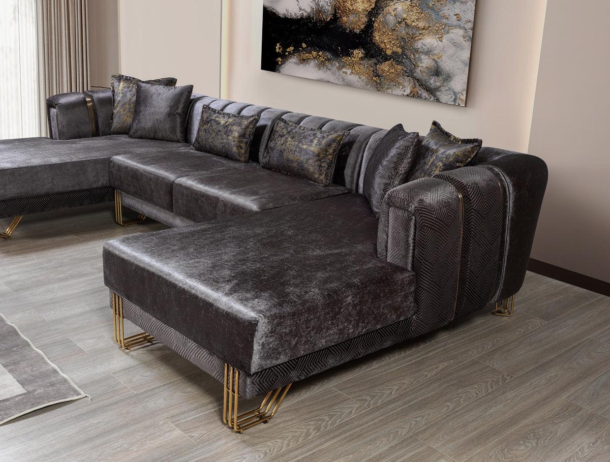 Ella Smoke Velvet Double Chaise Sectional sofa room view