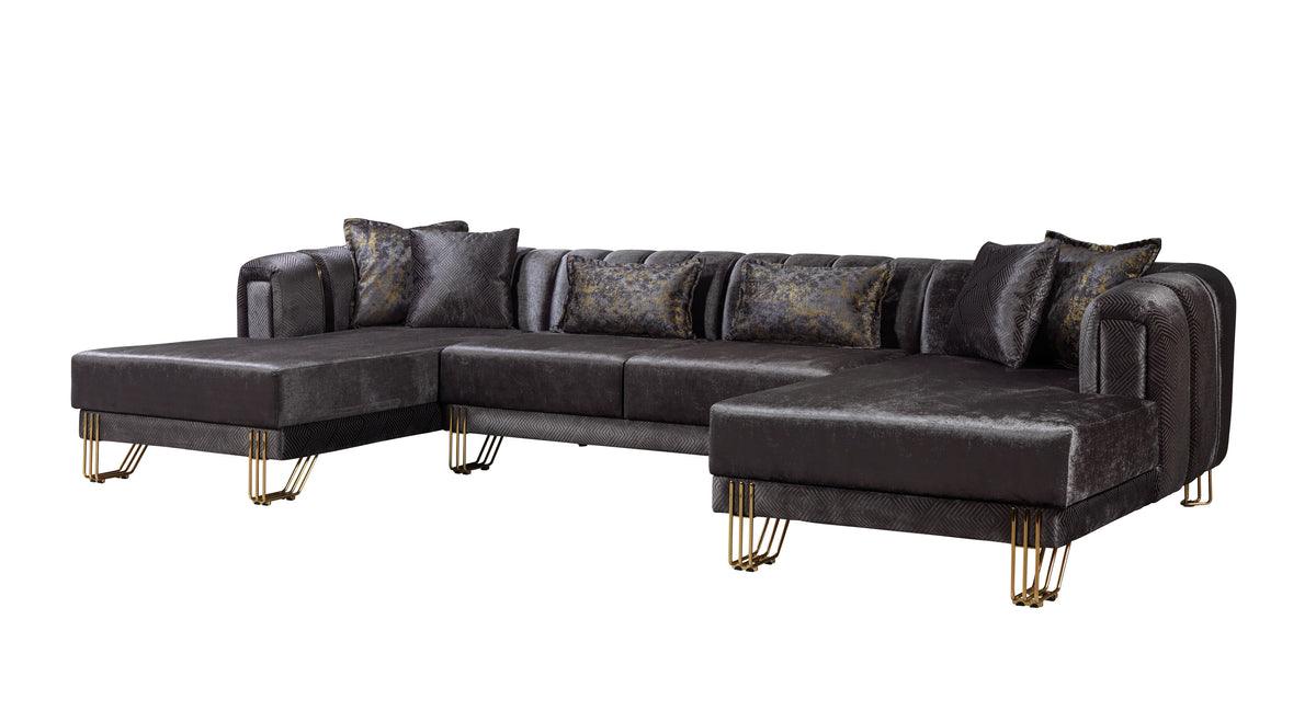Ella Smoke Velvet Double Chaise Sectional sofa detail view