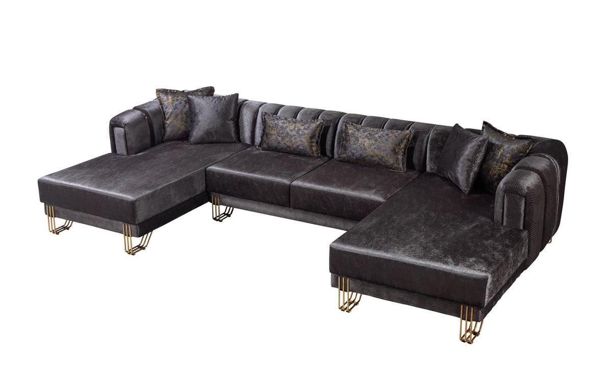 Ella Smoke Velvet Double Chaise Sectional sofa room view