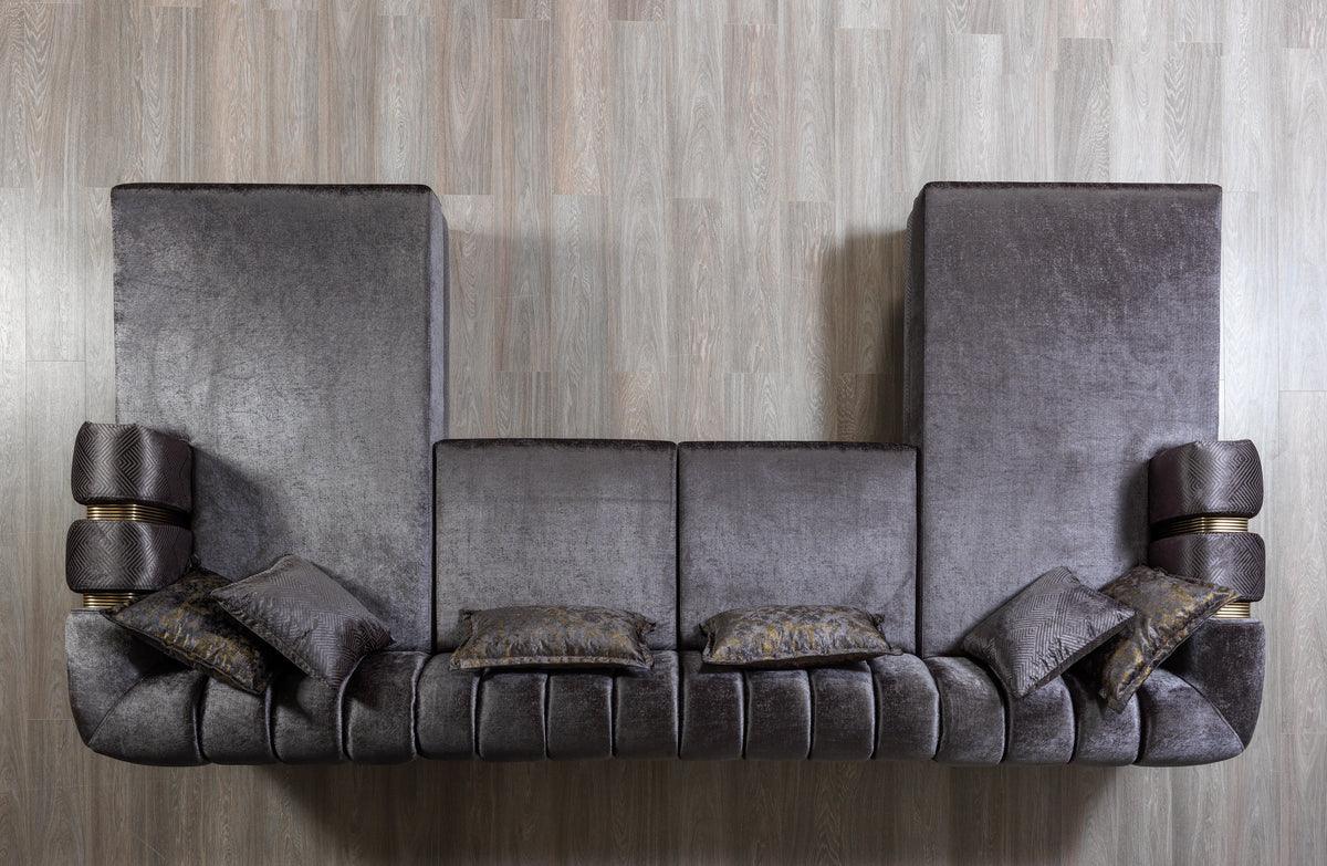 Ella Smoke Velvet Double Chaise Sectional sofa room view