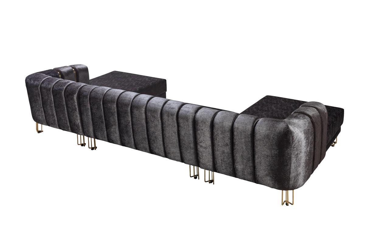 Ella Smoke Velvet Double Chaise Sectional sofa side view