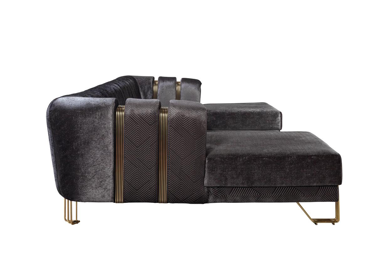 Ella Smoke Velvet Double Chaise Sectional sofa detail view