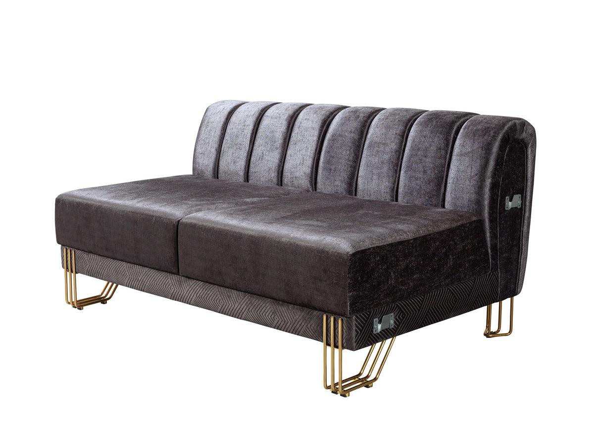 Ella Smoke Velvet Double Chaise Sectional sofa side view