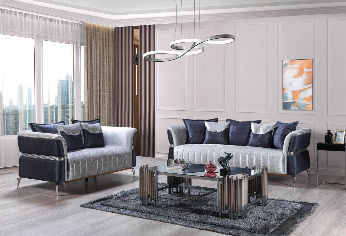 Side view of Avery Silver Gray Velvet Sofa