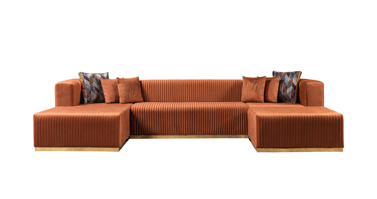 Living room layout with Elizabeth Orange Velvet 4-Piece Sectional