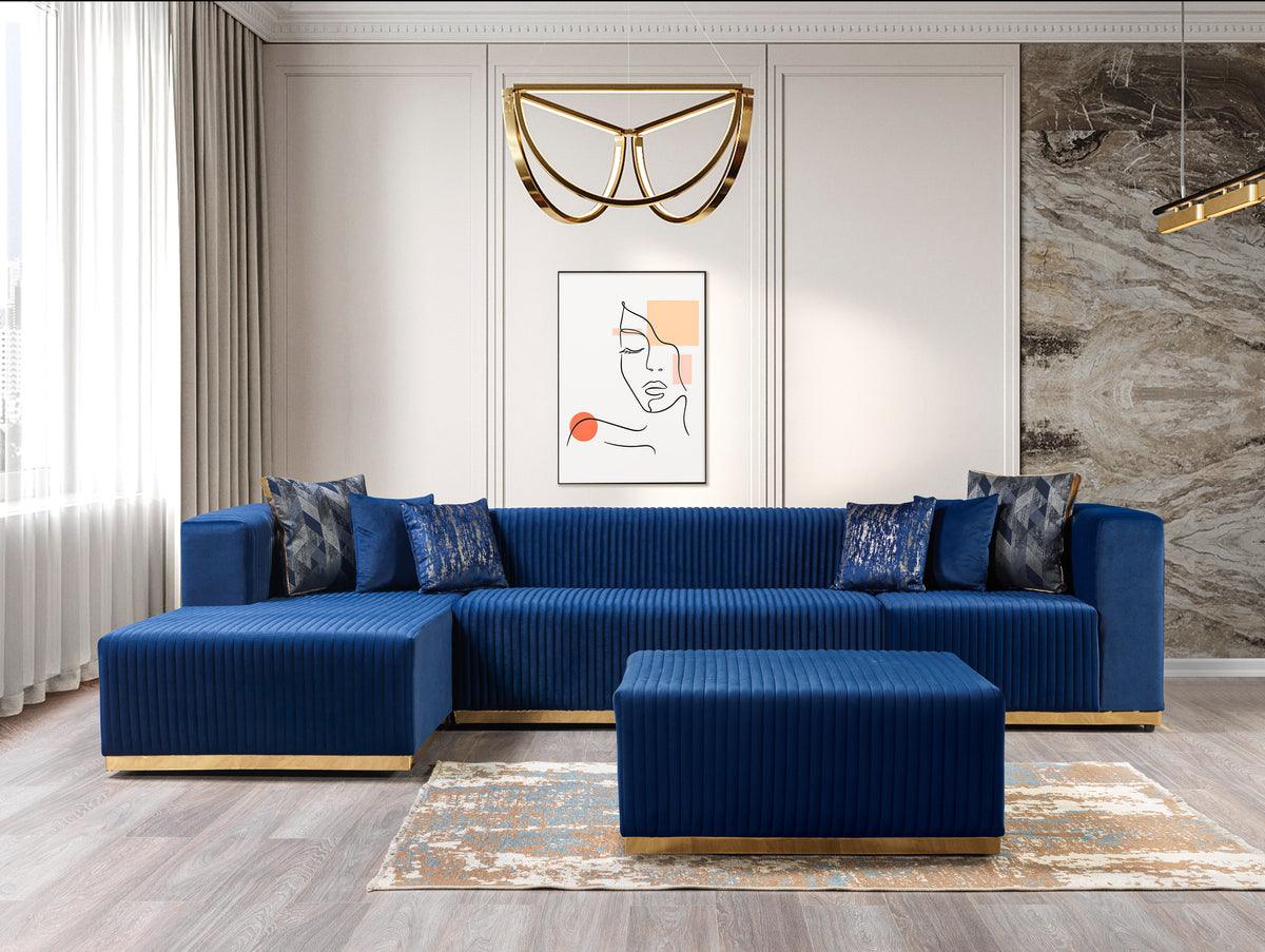 Side view of Elizabeth Blue Velvet 4-Piece Sectional sofa