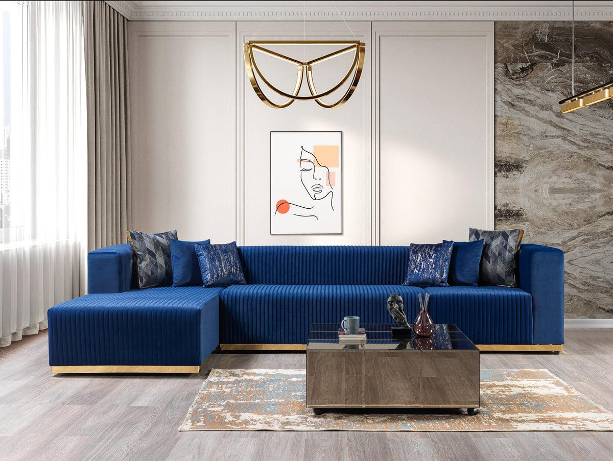 Side angle of Elizabeth Blue 4-piece sectional sofa