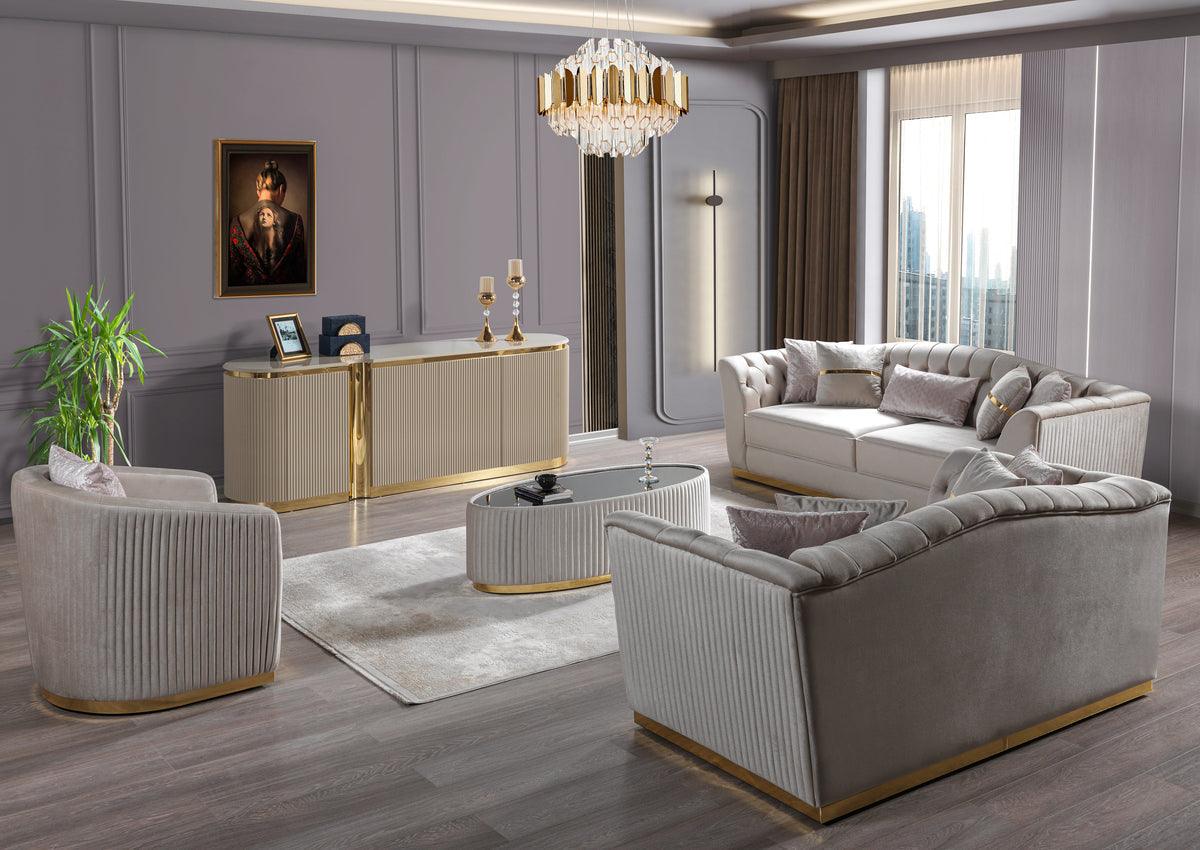 Milena Ivory Velvet Sofa and Loveseat set front view