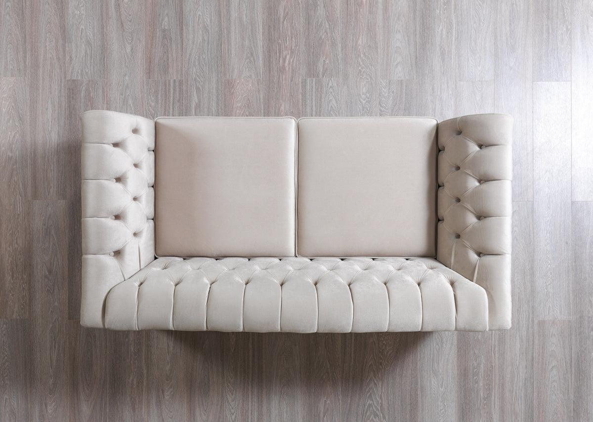 Milena Ivory Velvet Sofa and Loveseat set front view
