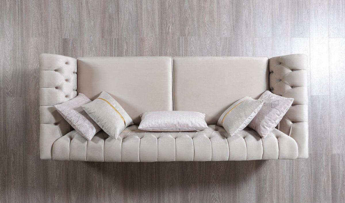 Milena Ivory Velvet Sofa and Loveseat set front view