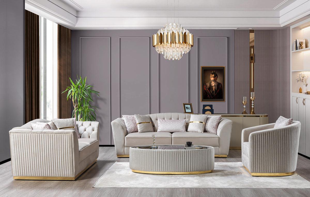 Milena Ivory Velvet Sofa and Loveseat set main view