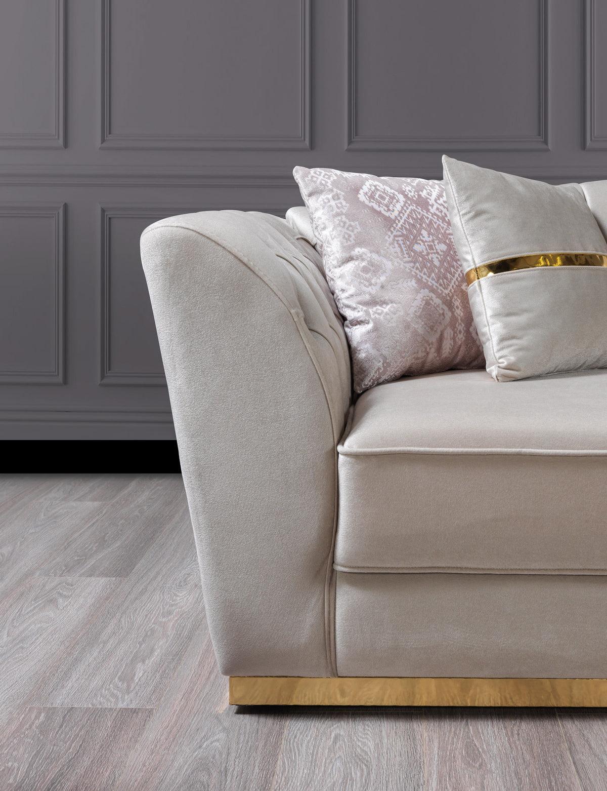 Milena Ivory Velvet Sofa and Loveseat set front view