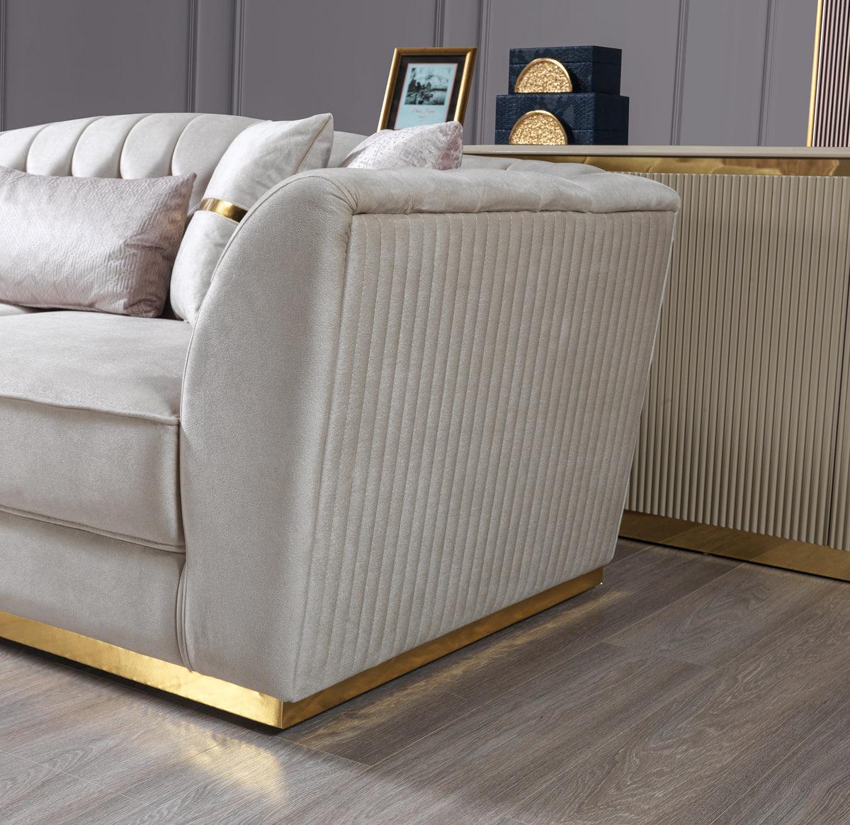 Milena Ivory Velvet Sofa and Loveseat set front view