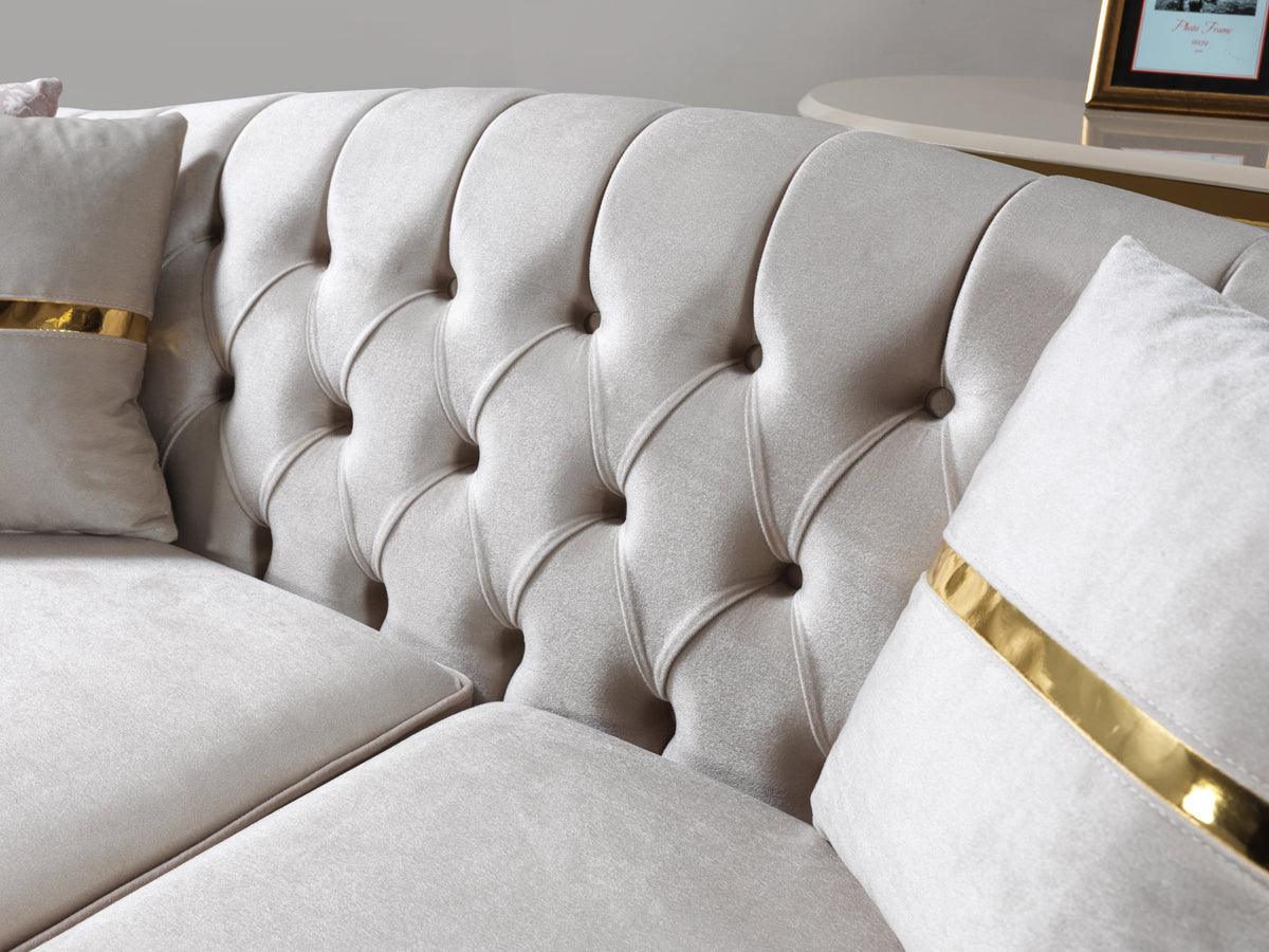 Milena Ivory Velvet Sofa and Loveseat set front view