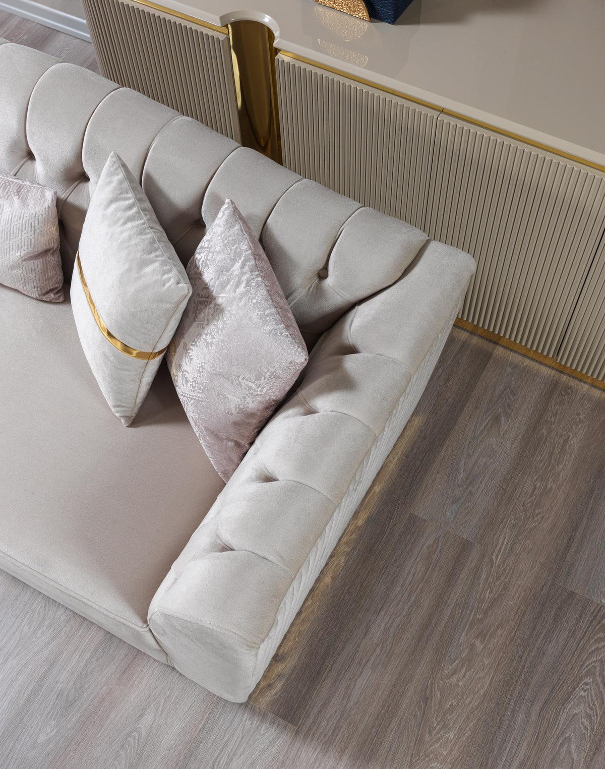Milena Ivory Velvet Sofa and Loveseat set front view