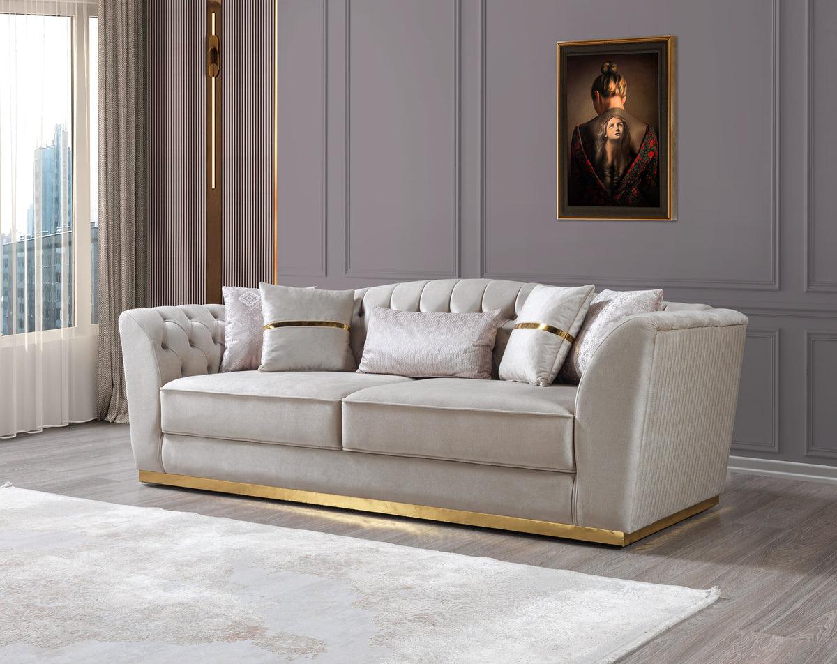 Milena Ivory Velvet Sofa and Loveseat set front view
