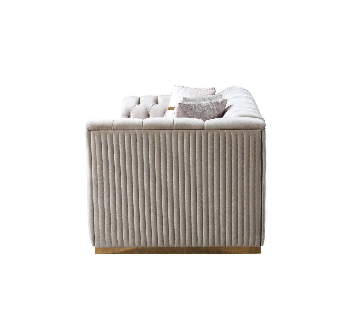 Milena Ivory Velvet Sofa and Loveseat set front view