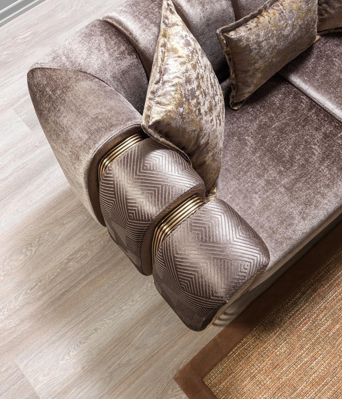Front angle of Ella Coffee Velvet Sofa and Loveseat