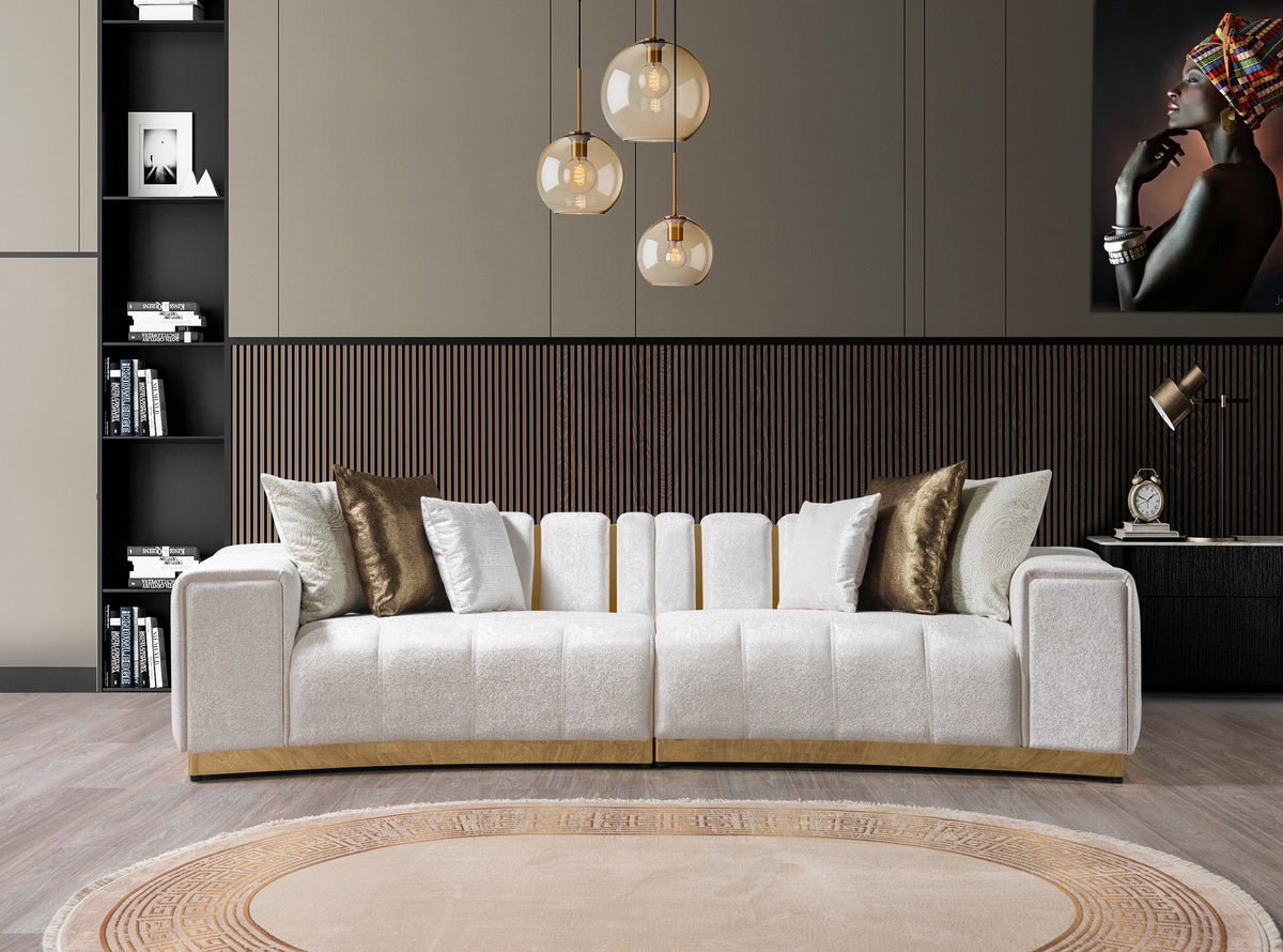 Anne Ivory ivory velvet curved sectional sofa side angle